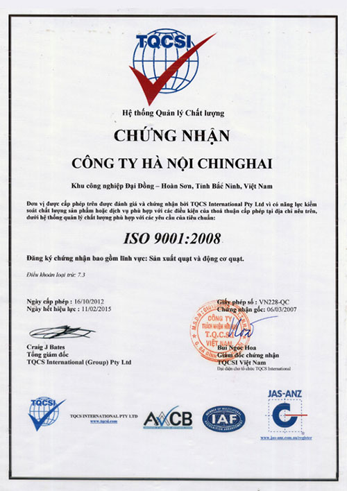 Chứng nhận của công ty Ching Hai