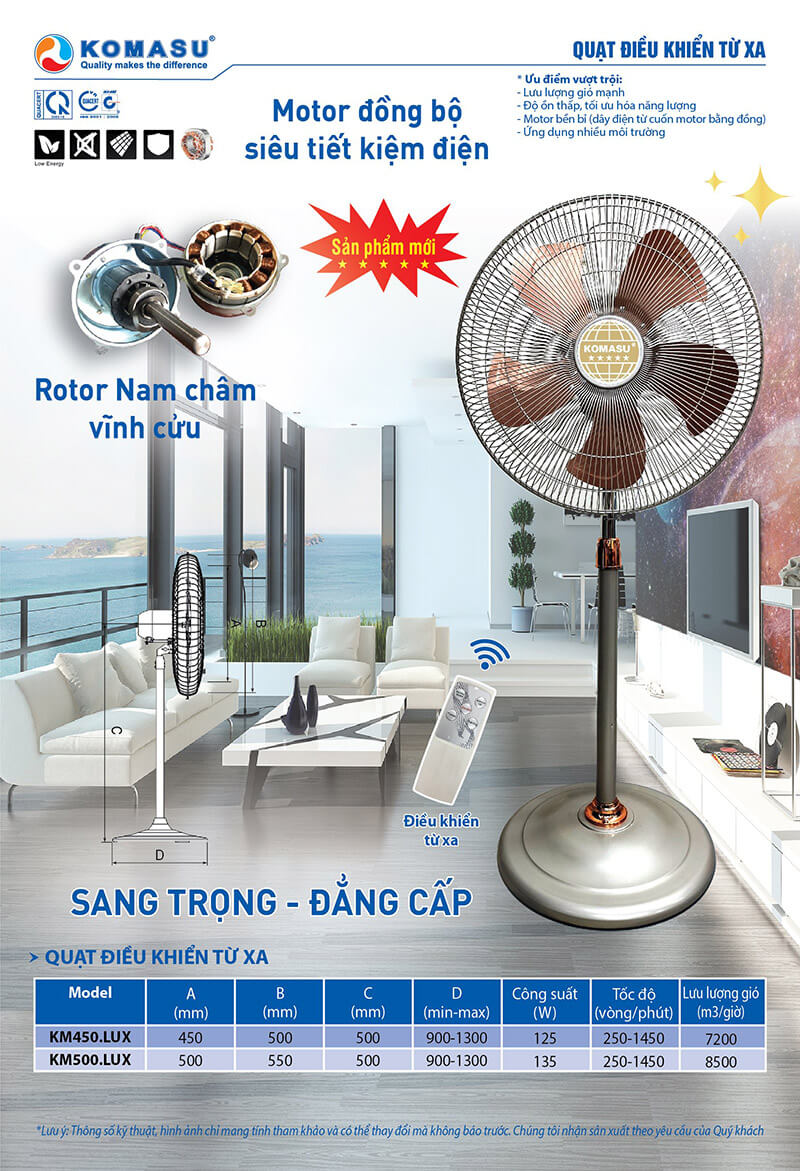 Tổng quan thông số của quạt cây đứng KOMASU KM450.LUX