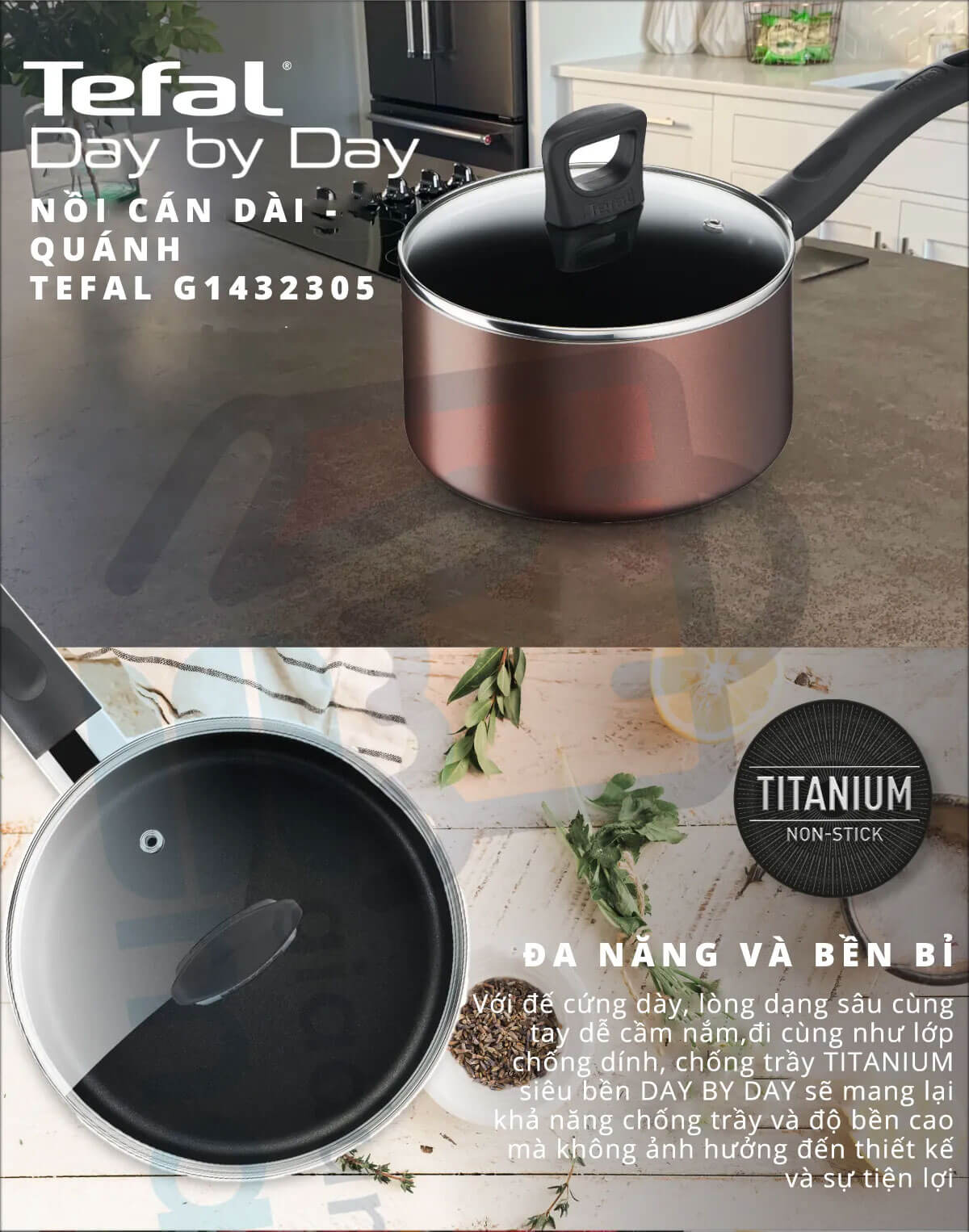 Quánh chống dính Tefal Day By Day G1432305 18cm