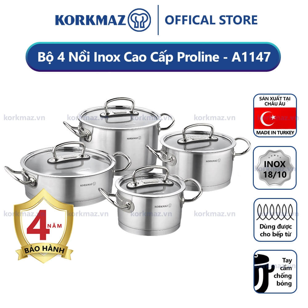 Bộ nồi inox 4 món Korkmaz Proline KOIBA1147 bếp từ cao cấp