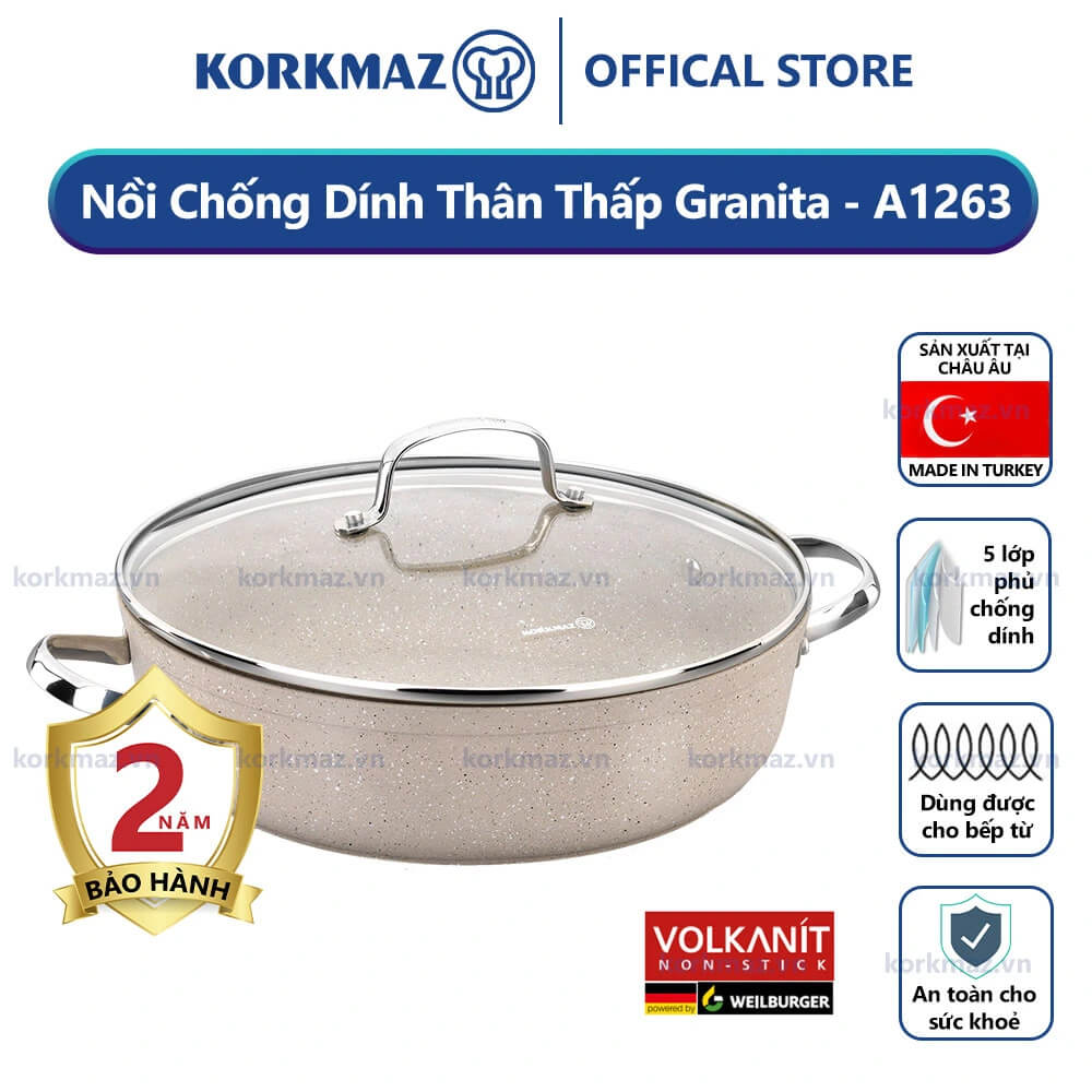 Nồi chống dính bếp từ Korkmaz Granita KONNA1263 3.5 Lít