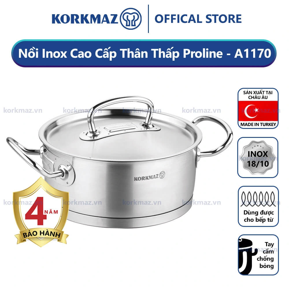 Nồi bếp từ inox cao cấp Korkmaz Proline KOINA1170 4.5 lít thân thấp