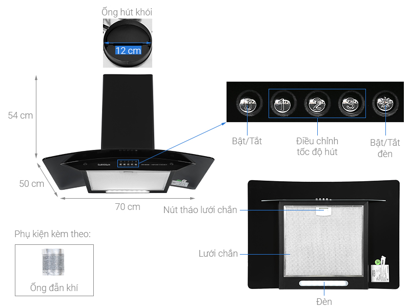 Máy hút mùi Daikiosan DKH-000008 thông số và cấu tạo