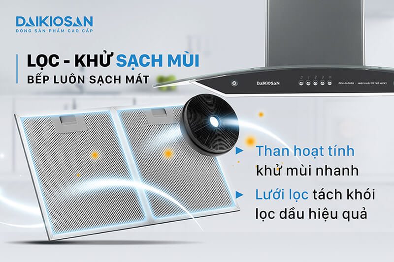 Máy hút mùi Daikiosan DKH-000008 khử sạch mùi hiệu quả