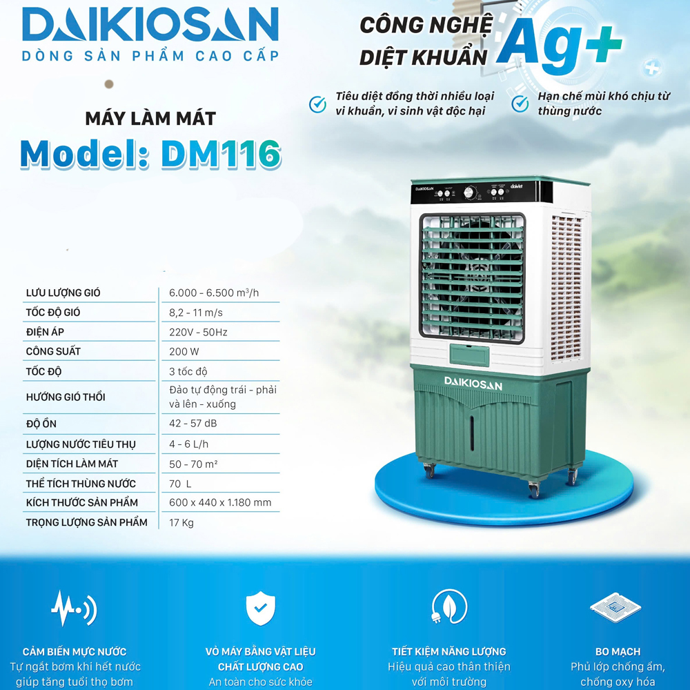 Daikiosan DM116 200W thông số và công nghệ