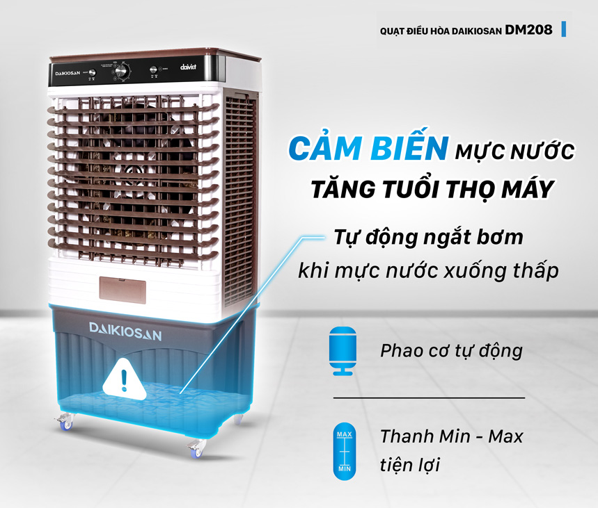 Cảm biến mực nước tự động: Ngắt máy khi nước cạn,