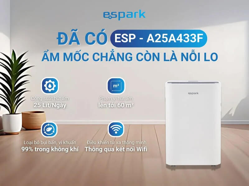 Máy hút ẩm kèm lọc không khí Espark ESP-A25A433F 25L