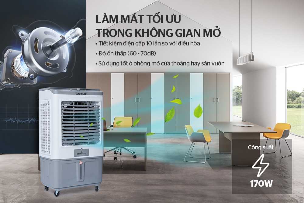 Luồng gió cực mạnh, làm mát không gian rộng
