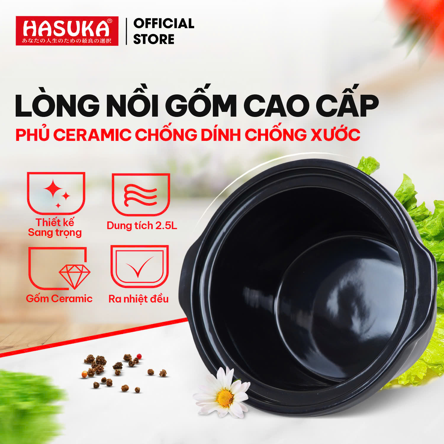 Ruột nồi bằng gốm cao cấp phủ men chống dính