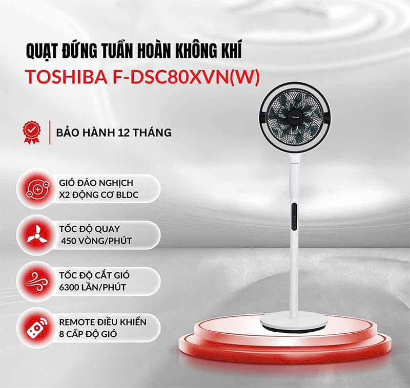 Quạt tuần hoàn Toshiba F-DSC80XVN(W) điều khiển từ xa 25W