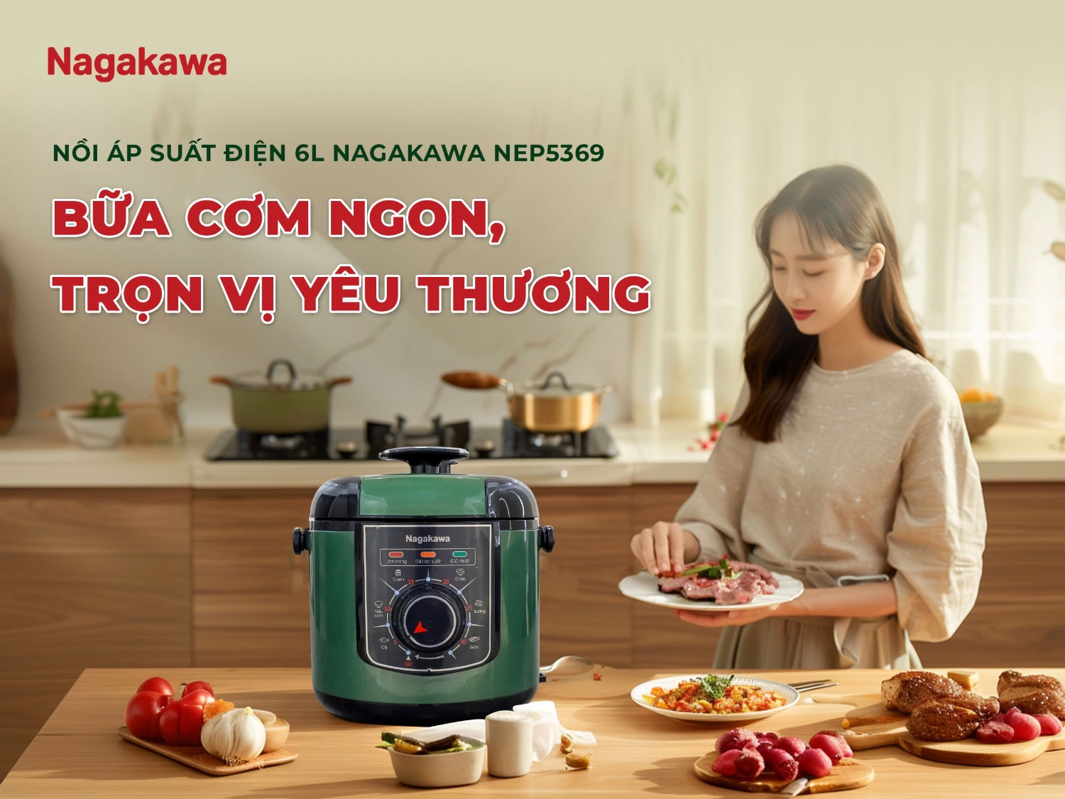 Nồi áp suất điện Nagakawa NEP5369 6L Inox 304