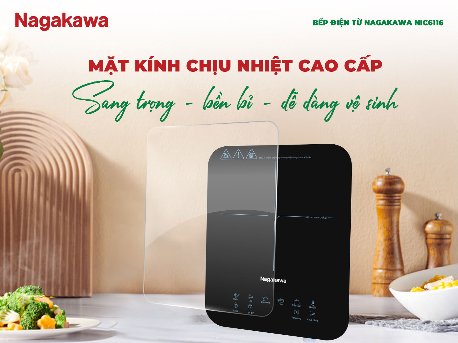 Mặt kính chịu nhiệt cao cấp – Bền bỉ, dễ vệ sinh
