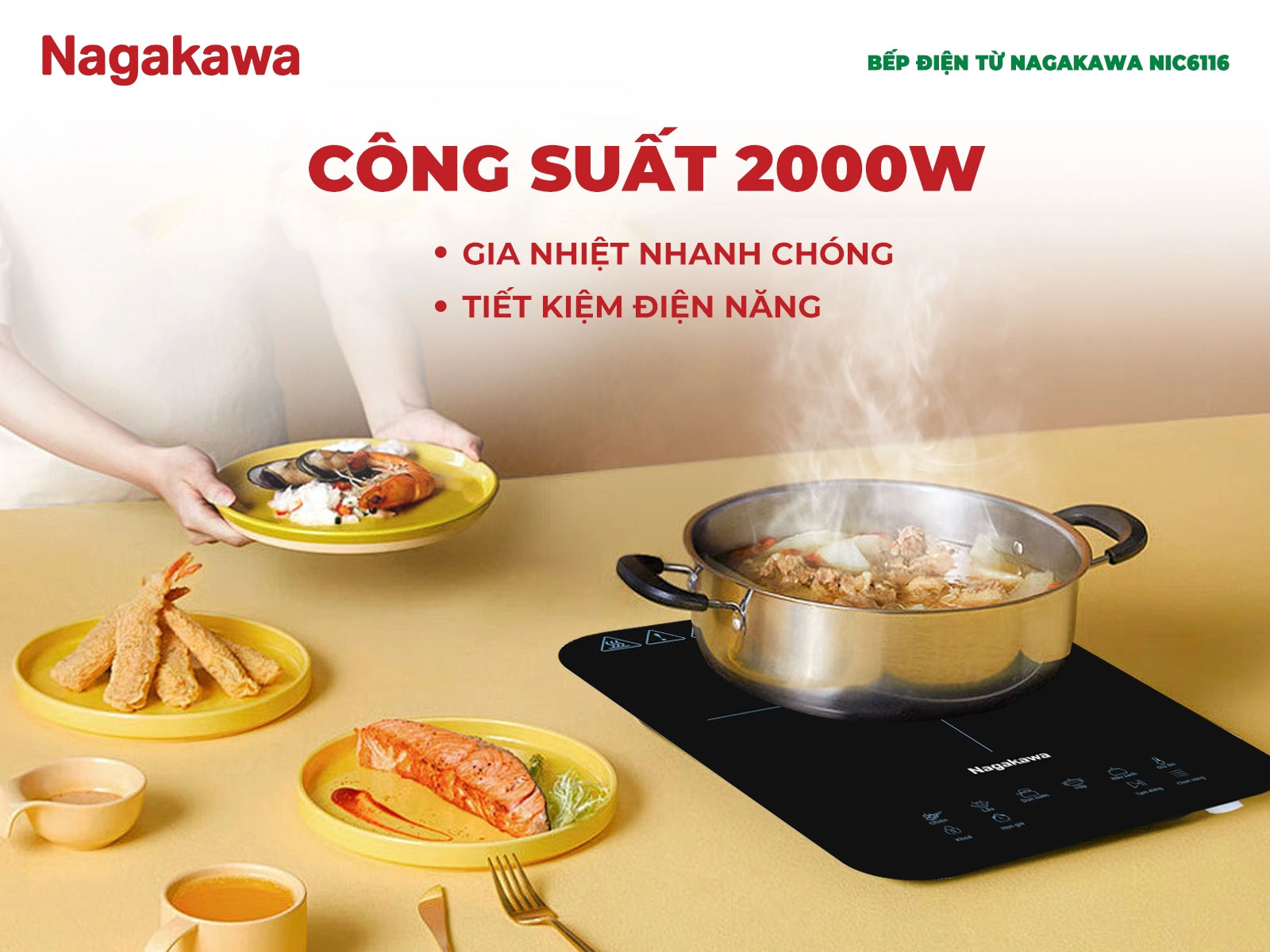 Công suất mạnh mẽ 2000W – Đun nấu nhanh, tiết kiệm thời gian
