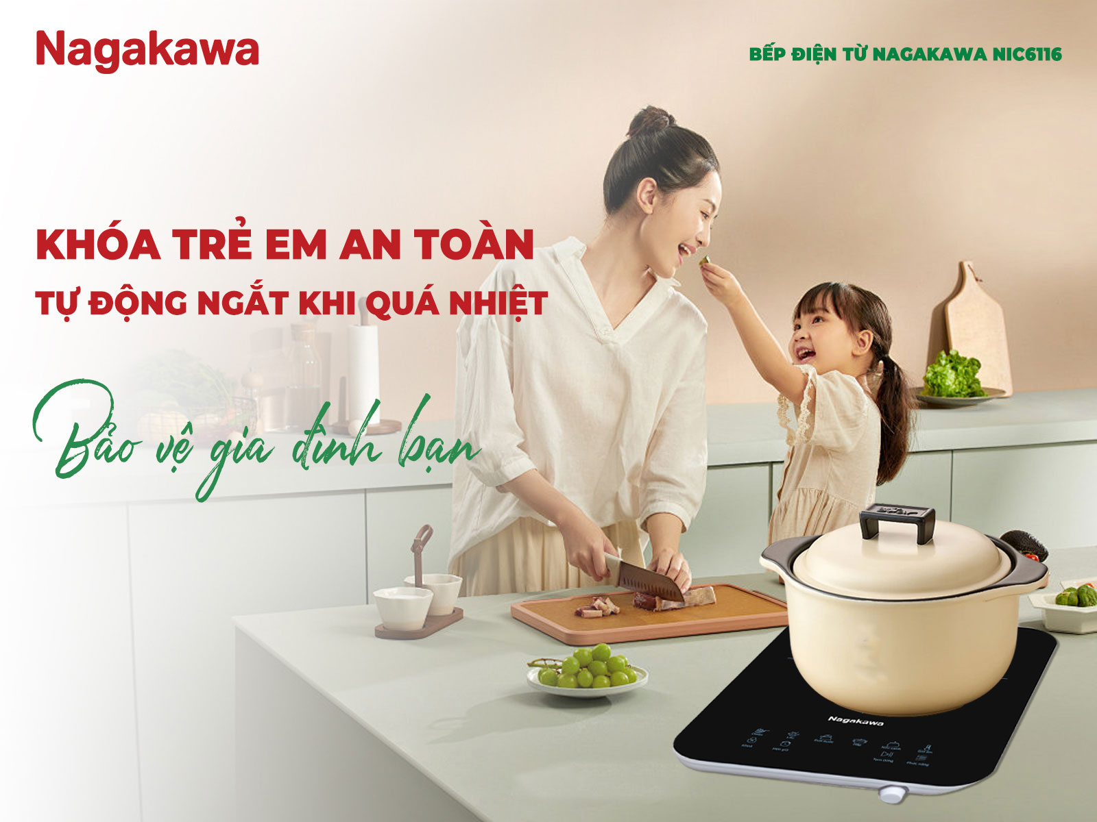 An toàn tối đa với khóa trẻ em và tự động ngắt nhiệt