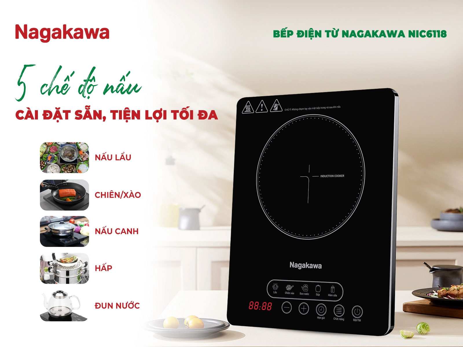 5 chế độ nấu cài đặt sẵn – Nấu món gì cũng dễ dàng
