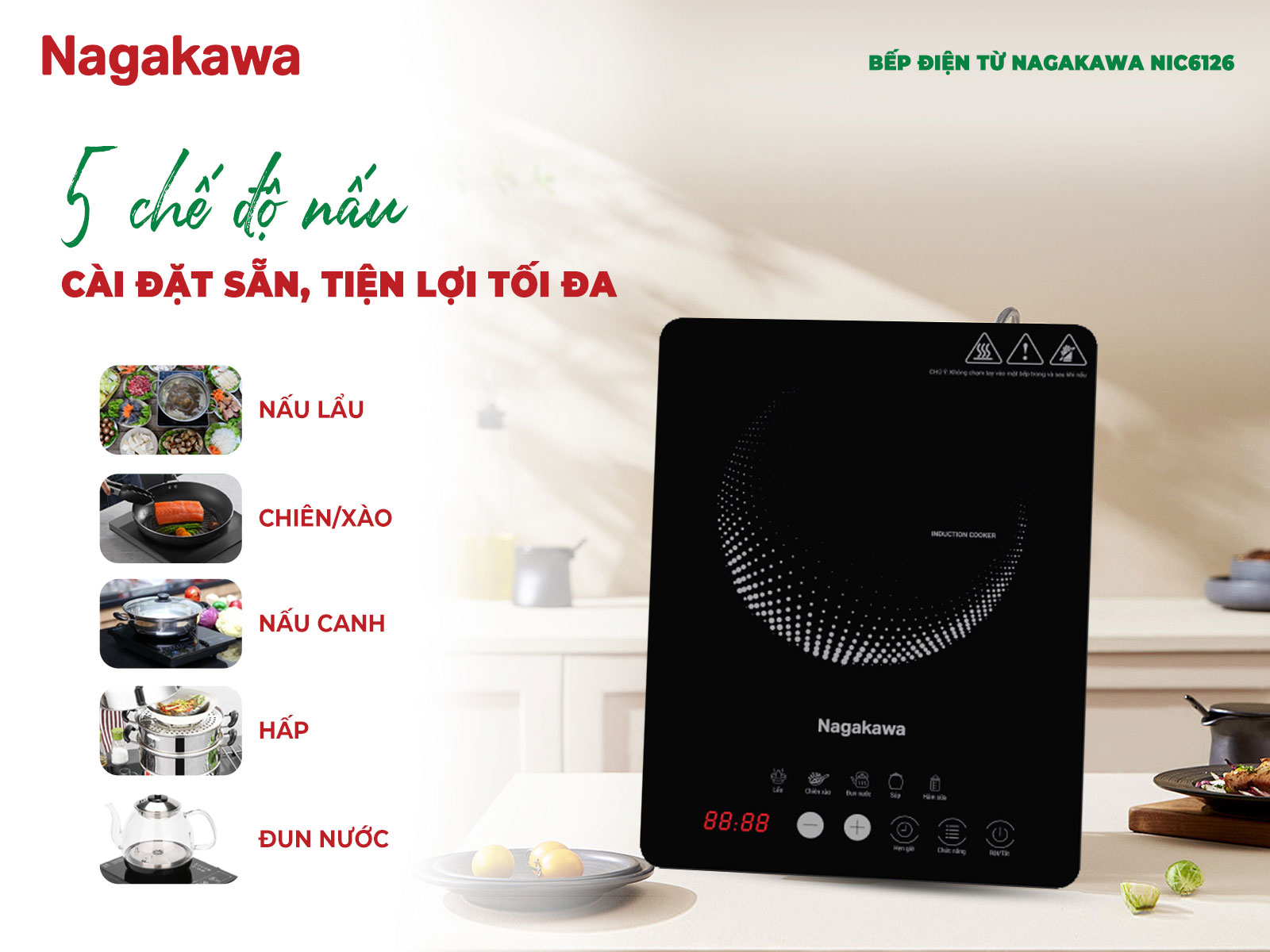 5 chế độ nấu cài đặt sẵn – Đa năng, tiện lợi