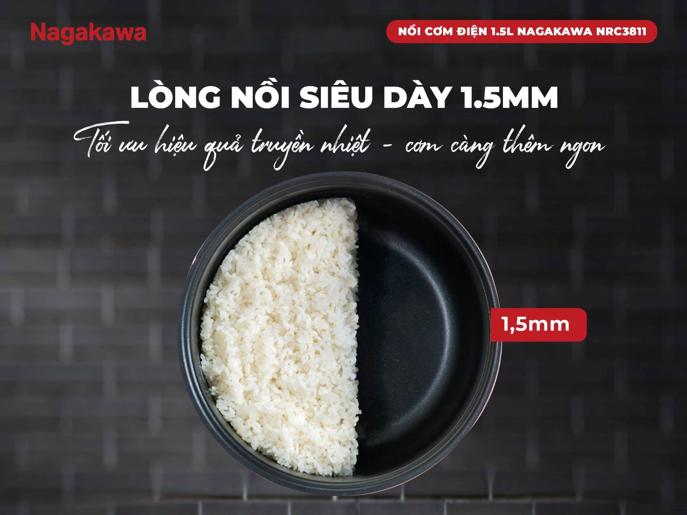 Lòng nồi dày 1.5mm – Giữ nhiệt tốt, bền bỉ