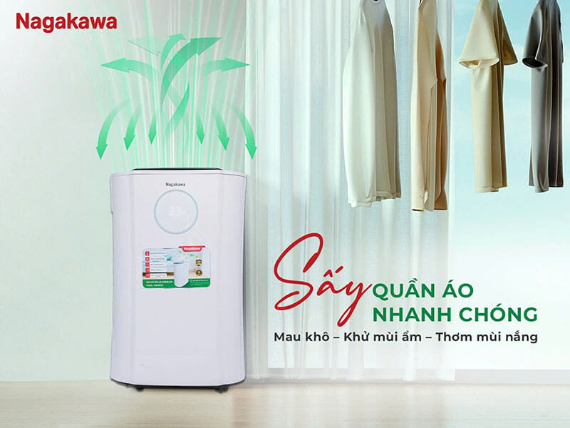 Máy hút ẩm lọc không khí 20L Nagakawa NAD8559 sấy quần áo nhanh chóng, khử mùi ẩm