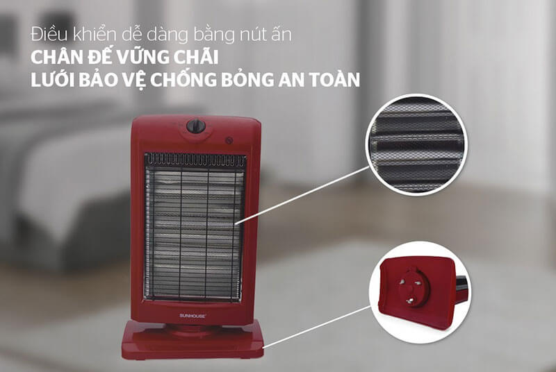 SƯỞI ĐIỆN 3 BÓNG HALOGEN SUNHOUSE SHD7016 đế vững chãi, bảo vệ chống bỏng an toàn