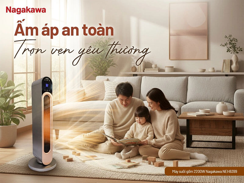 Máy sưởi gốm 2200W Nagakawa NEH8399 ấm áp an toàn