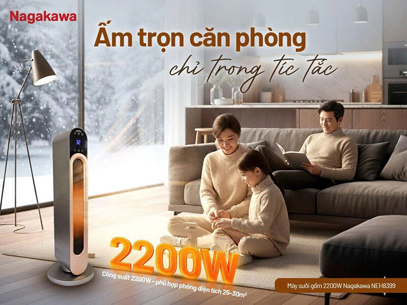 Máy sưởi gốm 2200W Nagakawa NEH8399 công suất 2200W