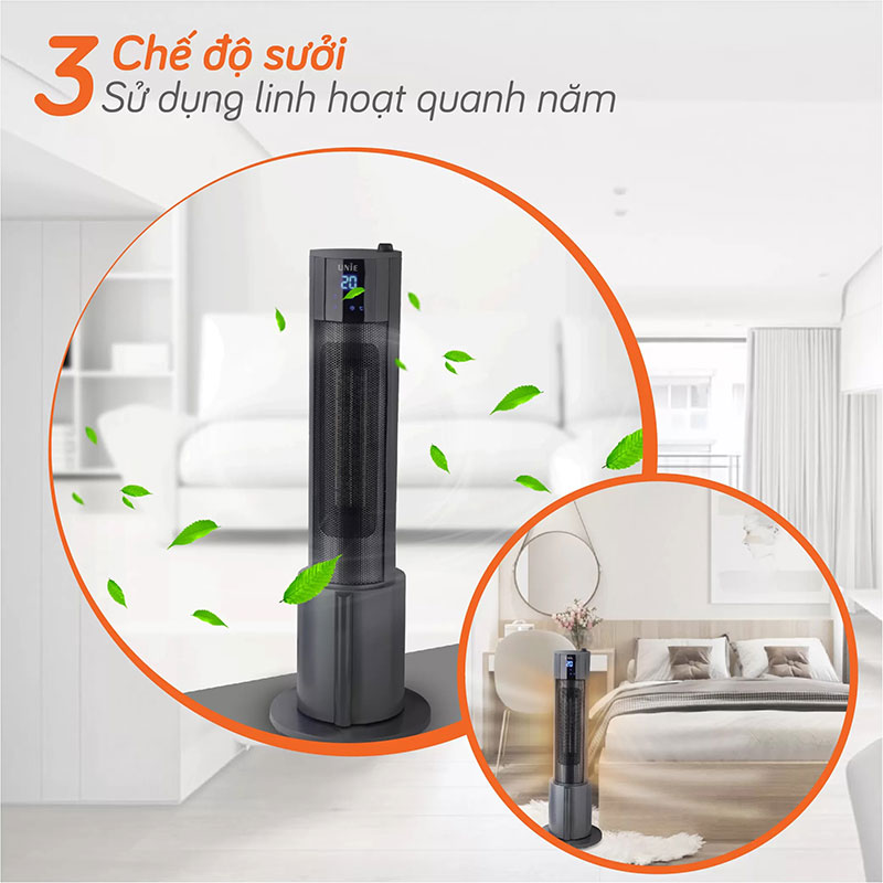 Máy sưởi gốm UNIE UE-129 làm ấm nhanh chóng, phun sương tạo ẩm, dùng được 4 mùa