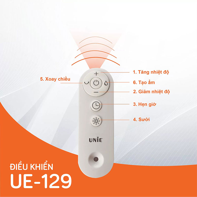 Máy sưởi gốm UNIE UE-129 làm ấm nhanh chóng, phun sương tạo ẩm, dùng được 4 mùa