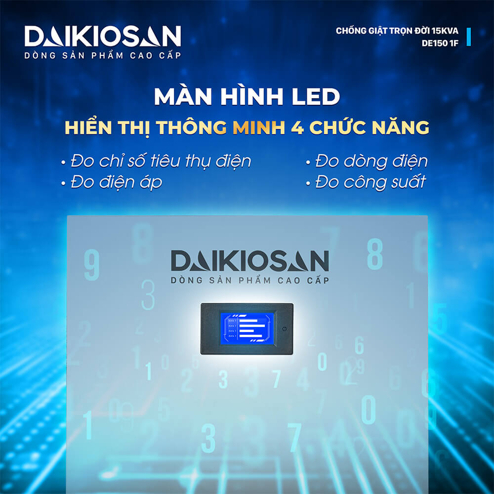 Daikiosan 15KVA DE150 1F có Màn hình LED hiển thị 4 thông số