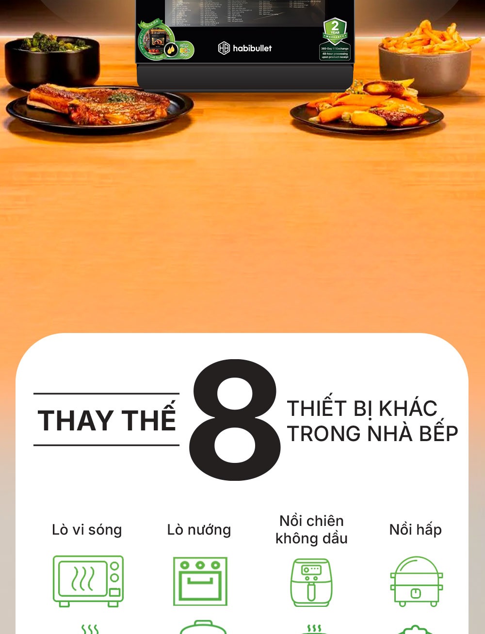 Nồi chiên hấp hơi nước đa năng Habibullet FHB18 Plus 18 Lít thay thế đến 8 thiết bị nấu ăn